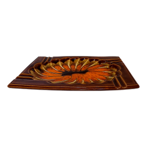 Mid-Century Japanese Abstract Floral Ashtray in Orange, Brown, and Tan