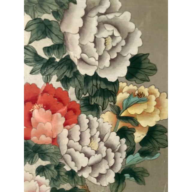 Paper Late 20th Century Original Chinoiserie Asian Framed Floral Painting For Sale - Image 7 of 11