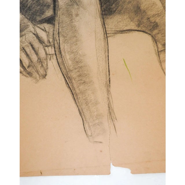 Mid-Century Modern Vintage 1950s Charles Normann Male Charcoal Drawing For Sale - Image 3 of 4