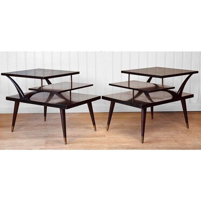 Mid-Century Mahogany Sunburst Bentwood 3-Tier End Tables - A Pair For Sale - Image 4 of 13