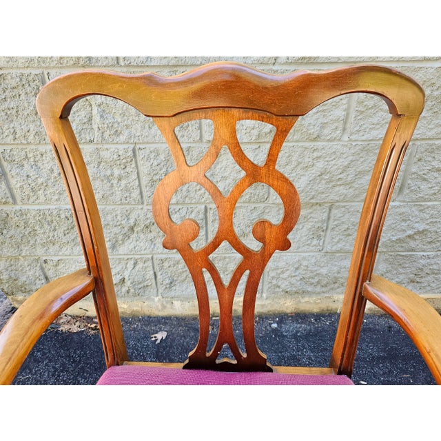 Statesville Chair Mid-Century Chippendale Mahogany Needlepoint Upholstered ArmChairs, Pair For Sale In Washington DC - Image 6 of 10