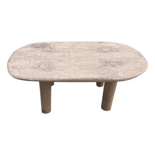 Andrianna Shamaris Oval Low Bleached Teak Wood Side Table For Sale
