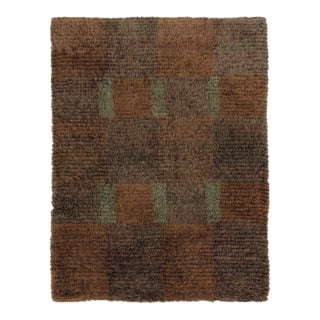 Vintage Swedish Rya Rug, Umber Brown Scandinavian Geometric Design - Rug & Kilim For Sale