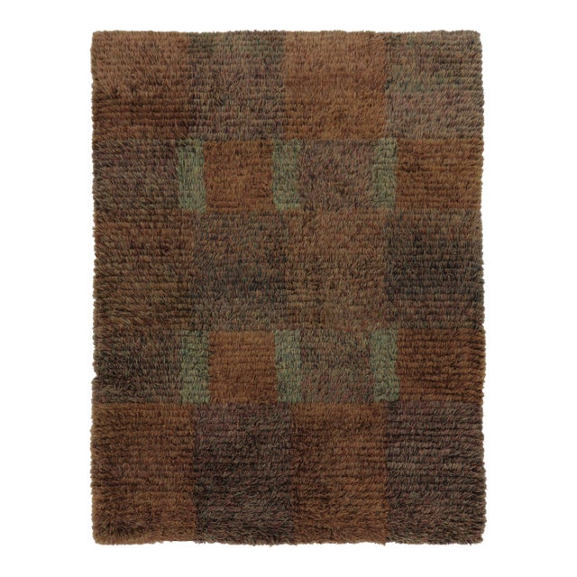 Vintage Swedish Rya Rug, Umber Brown Scandinavian Geometric Design - Rug & Kilim For Sale