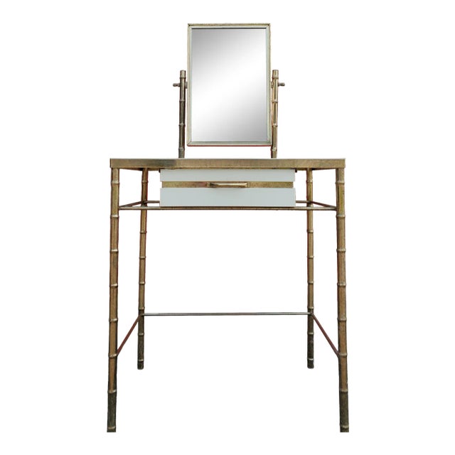 Mid 20th Century George Koch Sons, Inc Hollywood Regency Gold Brass Bamboo Vanity with Mirror For Sale