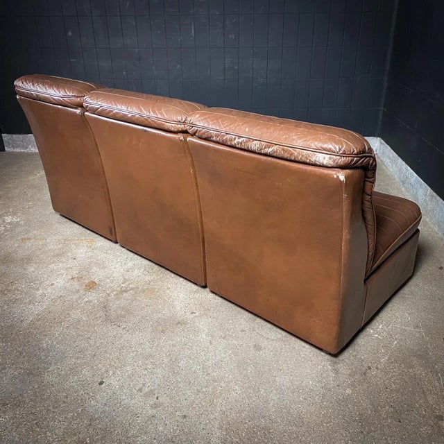 Mid-Century Modular 3-Person Leather Sofa, Set of 3 For Sale - Image 10 of 11
