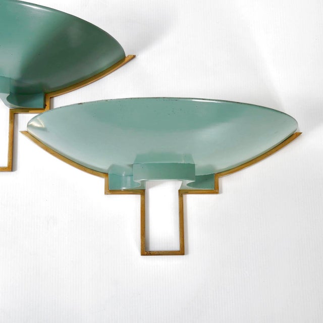 Mid-Century Modern Vintage Metal and Brass Wall Lights by Jean Perzel Jules Leleu, 1940s, Set of 2 For Sale - Image 3 of 9