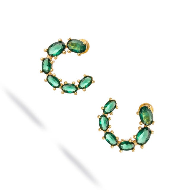 Contemporary Emerald Glow Stud Hoop Earrings, A Pair For Sale - Image 3 of 6