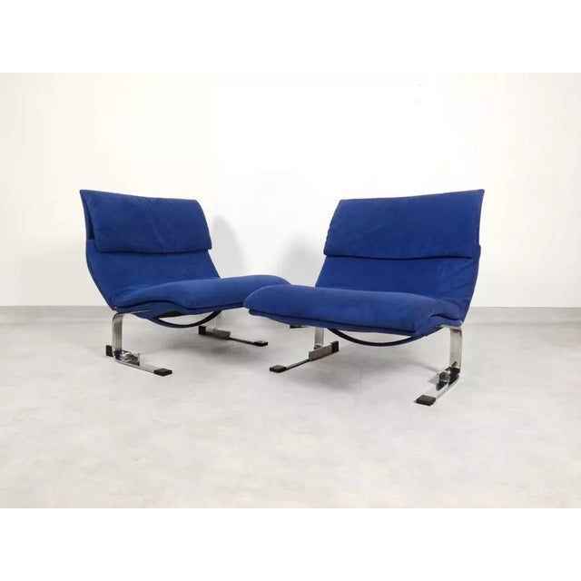 Blue Onda Armchairs by Giovanni Offredi for Saporiti, 1970s, Set of 2 For Sale - Image 8 of 9