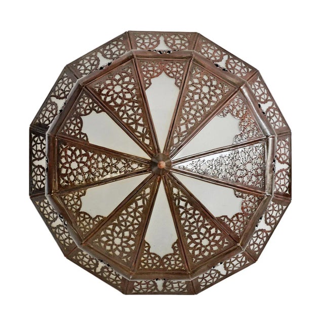 Vintage Moroccan Metal Frosted Dish Pendant Light Small For Sale In Los Angeles - Image 6 of 9