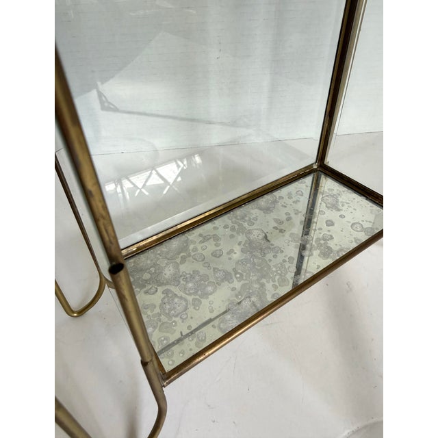 Late 20th Century Vintage Brass & Glass Vitrine With Sculptural Side Supports & Antiqued Mirror Base For Sale - Image 5 of 12
