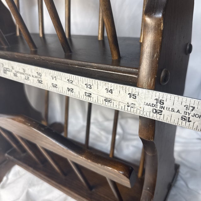 Mid-Century Modern Vintage MCM 2 Tier Floor Magazine Wood Rustic Spindle Rack For Sale - Image 3 of 7