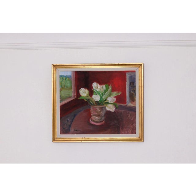 Aina Schiller, White Roses, 1950s, Oil on Canvas, Framed For Sale - Image 6 of 15