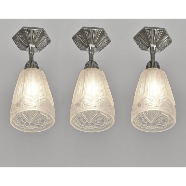 Metal French Art Deco Pendant Light by Hettier Et Vincent & Hanots 1930 France - 5 Available For Sale - Image 7 of 15