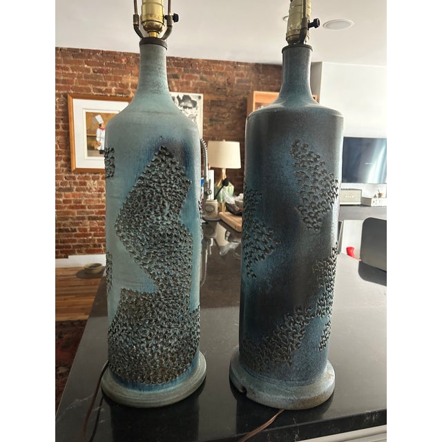 Mid-Century Modern Mid 20th Century Pair of Madoura Vallauris Ceramic Table Lamps, France, Mid-Century For Sale - Image 3 of 3