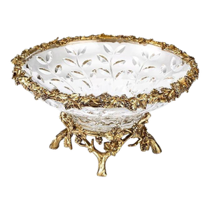 Vintage Cut Crystal Bowl With Gilded Grapevine Detailing & Branch Base
