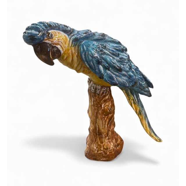 Ceramic Stunning Vintage Italian Maiolica Parrot on Perch Sculptur For Sale - Image 7 of 8