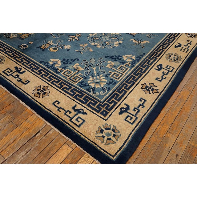 1920s Blue Floral-Medallion Antique Chinese Peking Rug 7'10" X 9'8" Handknotted Wool Carpet For Sale In New York - Image 6 of 6