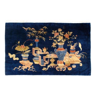 Navy Blue Antique Chinese Peking Rug 5'6'' X 8' For Sale