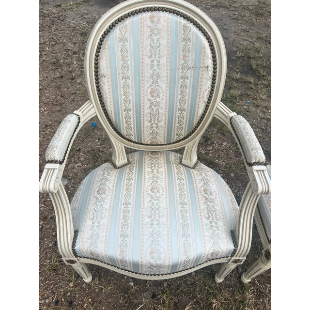 Off-white French 19th Century Louis XVI Painted Walnut Arm Chairs - Set of 2 For Sale - Image 8 of 9