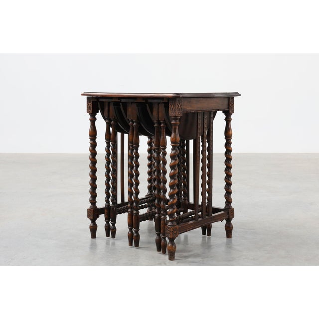 Oak Barley Twist Nesting Tables, England, 1900s, Set of 4 For Sale - Image 3 of 18