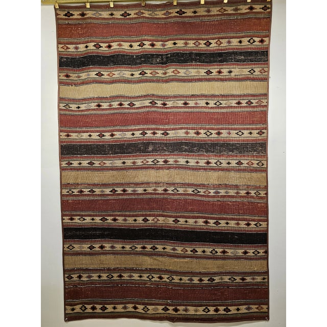 Rustic Antique Shahsavan Tribal Kilim, Handwoven Wool, Southwestern Earth Tones, 5' X 7' For Sale - Image 3 of 7