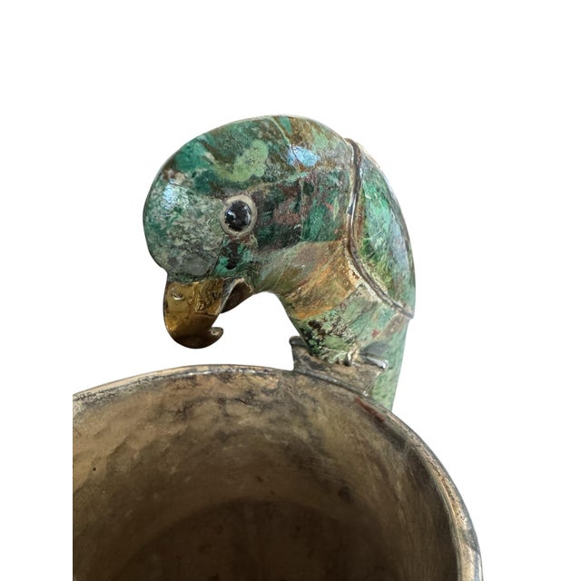 Late 20th Century Mid 20th Century Los Castillo Silver Plate Pitcher With Malachite-Inlaid Parrot Handle For Sale - Image 5 of 11