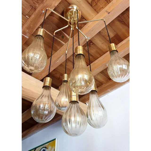 Metal 1970s Atttributed to Mazzega Murano Glass Pendant Chandelier For Sale - Image 7 of 13