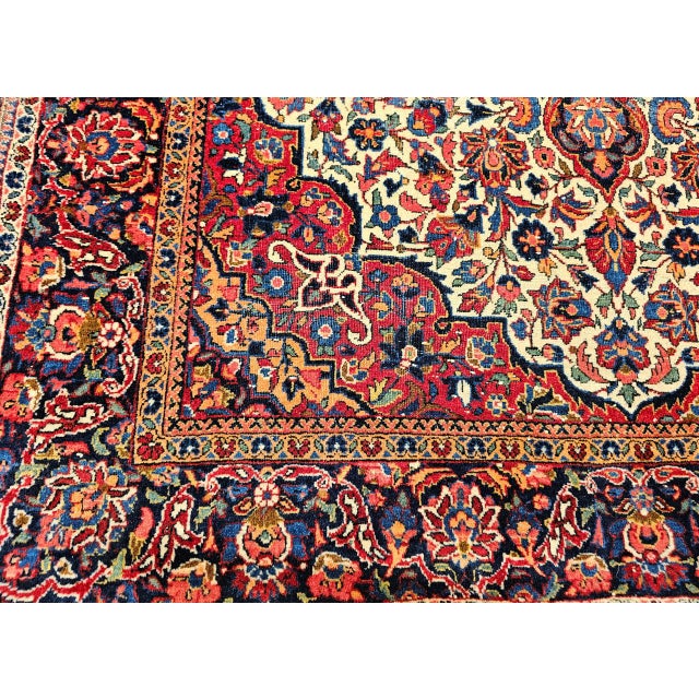 Early 20th Century Persian Kashan Rug, Hand-Knotted Wool, Floral Design, Ivory & Blue, 4x7 For Sale - Image 16 of 17