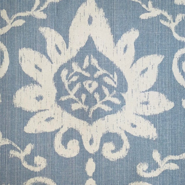 Contemporary Designer Thibaut Cream & Periwinkle Blue Bridgewater Damask F9158 Fabric- 2 Yards For Sale - Image 3 of 7