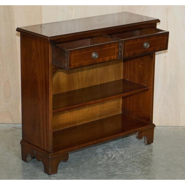 Small Vintage Flamed Mahogany Open Library Bookcase with Drawers from Bevan Funnell For Sale - Image 15 of 18
