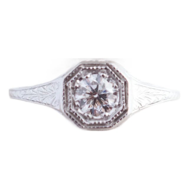 Mid 20th Century 14k White Gold Orchard Diamond Engagement Ring, Size 6 For Sale