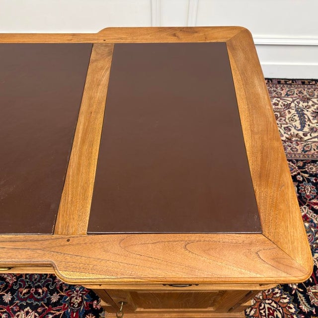 English Teak Desk with Brown Leather Top For Sale - Image 18 of 18