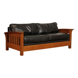 1990s Stickley Mission Collection Leather Oak Street Sofa For Sale