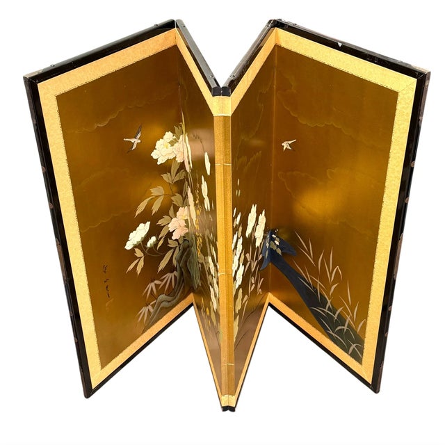 Large Japanese Four-Panel Byobu Folding Screen in the Rinpa Style With Gold Leaf For Sale - Image 10 of 18