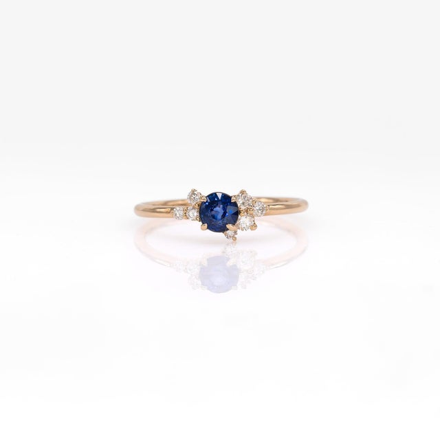 2020s Ceylon Blue Sapphire Ring With Earth-Mined Diamond Accents in Solid 14k Gold, Size 6.75 For Sale - Image 5 of 10