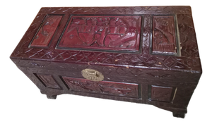 Mid-Century Chinese Carved Camphor Wood Storage Trunk