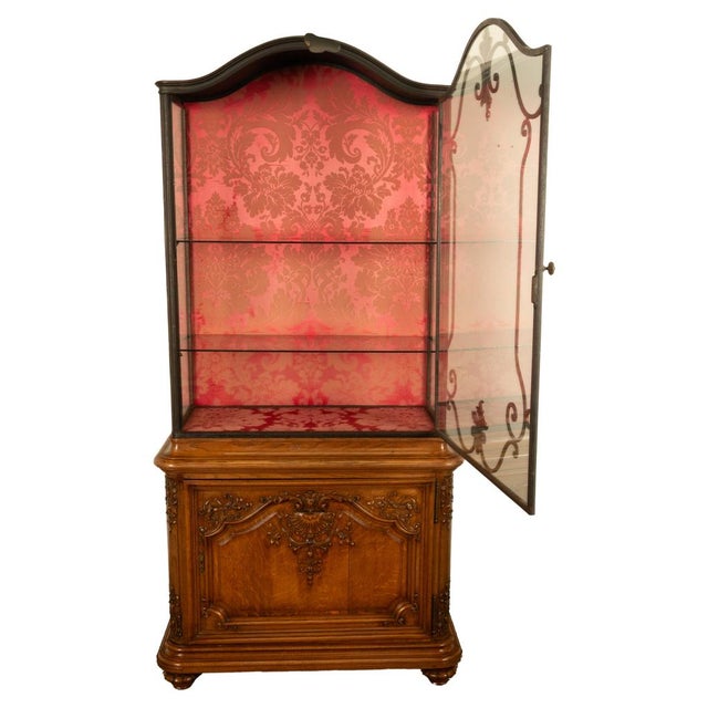 Wood Antique French Louis Vvi Carved Oak Iron & Glass Vitrine by Maison Soubrier 1900 For Sale - Image 7 of 18