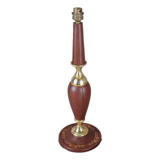 Burgundy Stitched Leather Baluster Table Lamp with Gilt-Tooled Base, 1950s For Sale