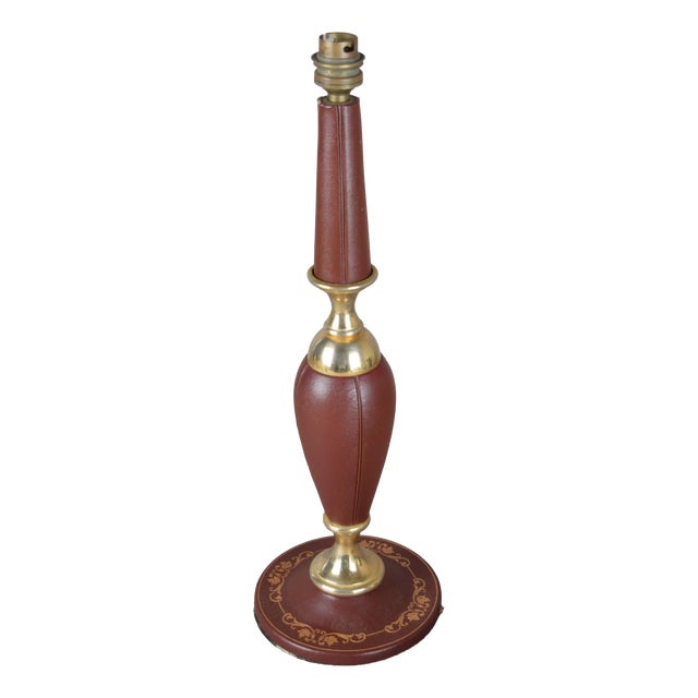 Burgundy Stitched Leather Baluster Table Lamp with Gilt-Tooled Base, 1950s For Sale