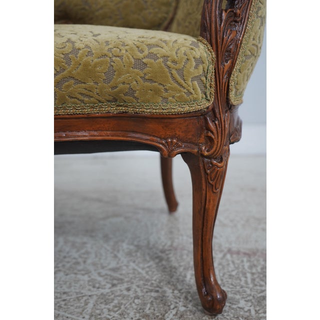 Green Pair French Louis XV Wide Seat Swan Carved Frame Occasional Chairs For Sale - Image 8 of 18