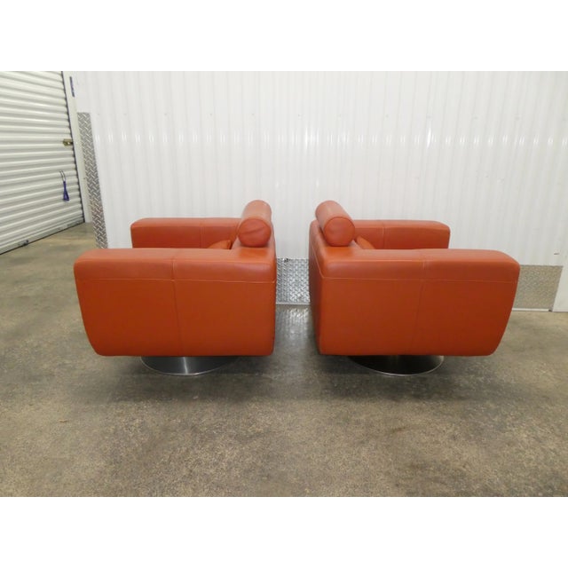 Metal Contemporary Italian Leather Lounge Chairs with Chrome Bases - a Pair For Sale - Image 7 of 13