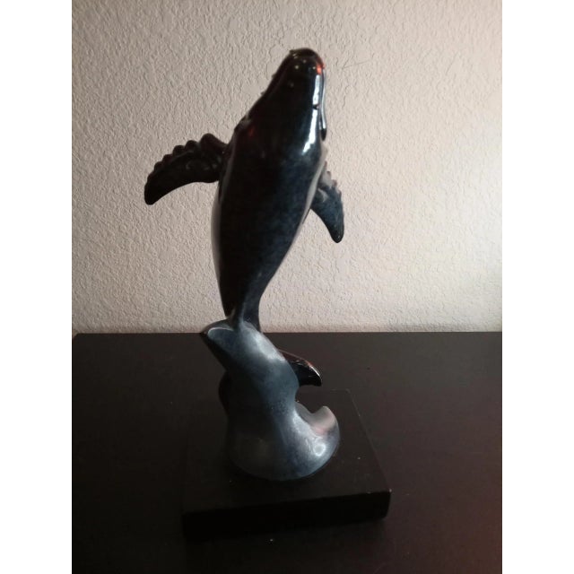 1980s 1980s Solid Resin Dolphin on Wave Figurine Statue on Pedestal For Sale - Image 5 of 7