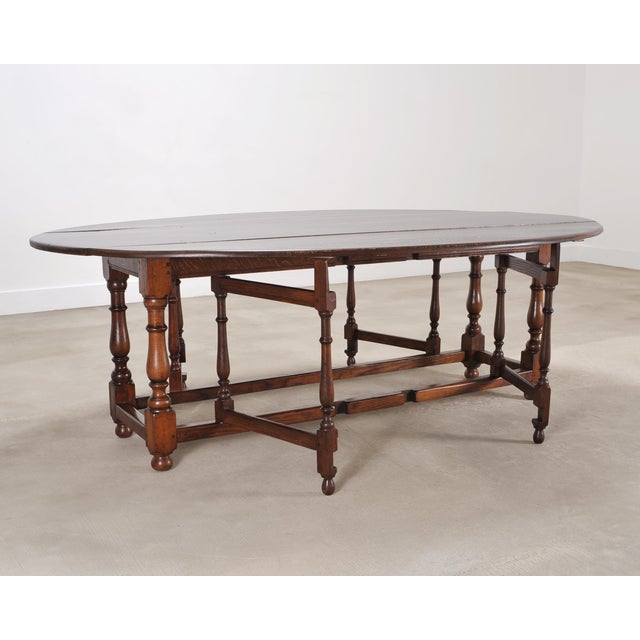 Traditional English Georgian Style Oak Drop-Leaf Wake Dining Table 7.5 Ft For Sale - Image 3 of 18