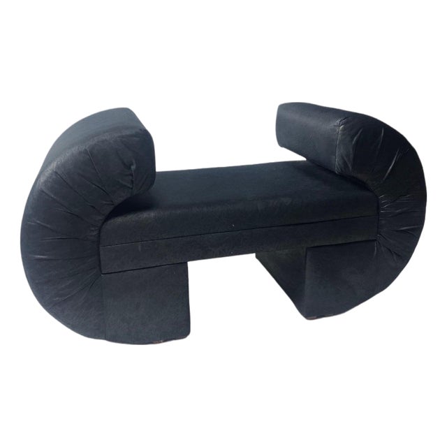 1980s Post Modern Petite Black Fabric Bench For Sale