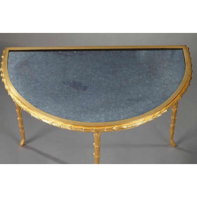 Small Half Moon Table with Bronze Aged Mirror Top from Maison Baguès, 1950s For Sale - Image 10 of 16