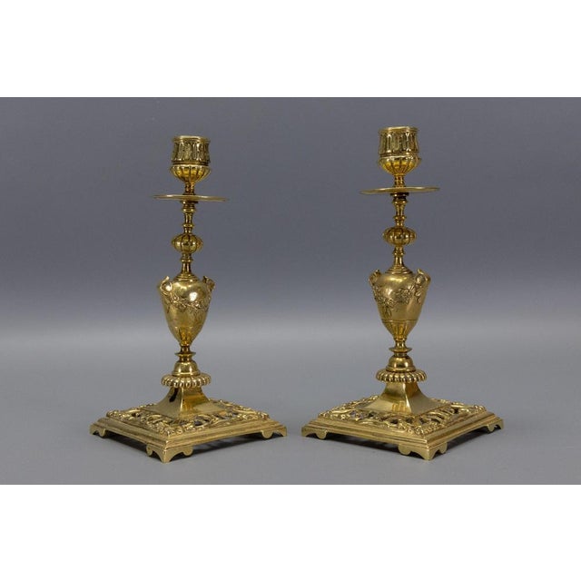 French Neoclassical Bronze Candlesticks, 1930s, Set of 2 For Sale - Image 12 of 18