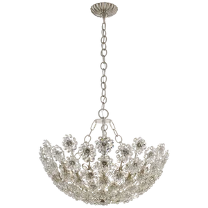 AERIN for Visual Comfort Signature Claret Short Chandelier in Burnished Silver Leaf with Crystal