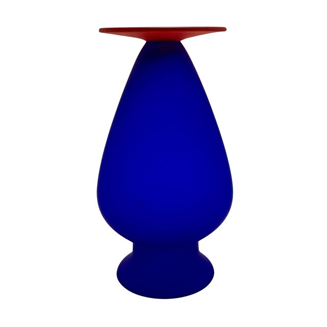 1970s Blue & Tangerine Satin Glass Vase - Attributed to Carlo Moretti For Sale - Image 5 of 10