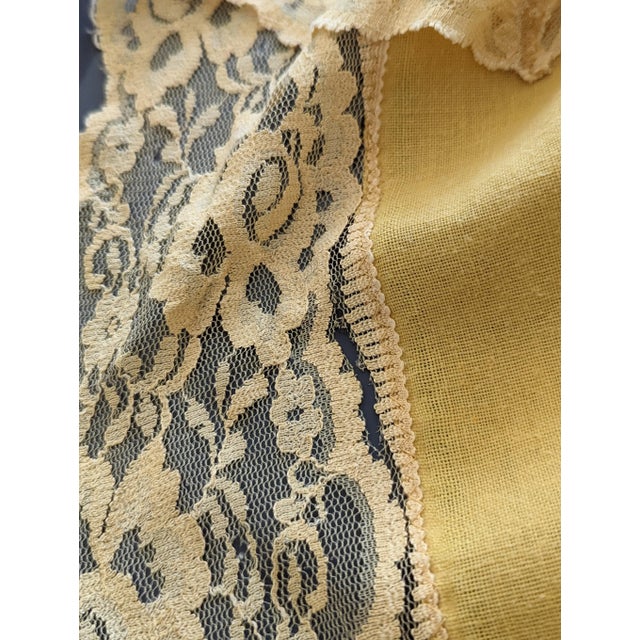 1940s Large Vintage Mustard Yellow Lace Trimmed Table Cloth 66" by 82" For Sale - Image 5 of 7